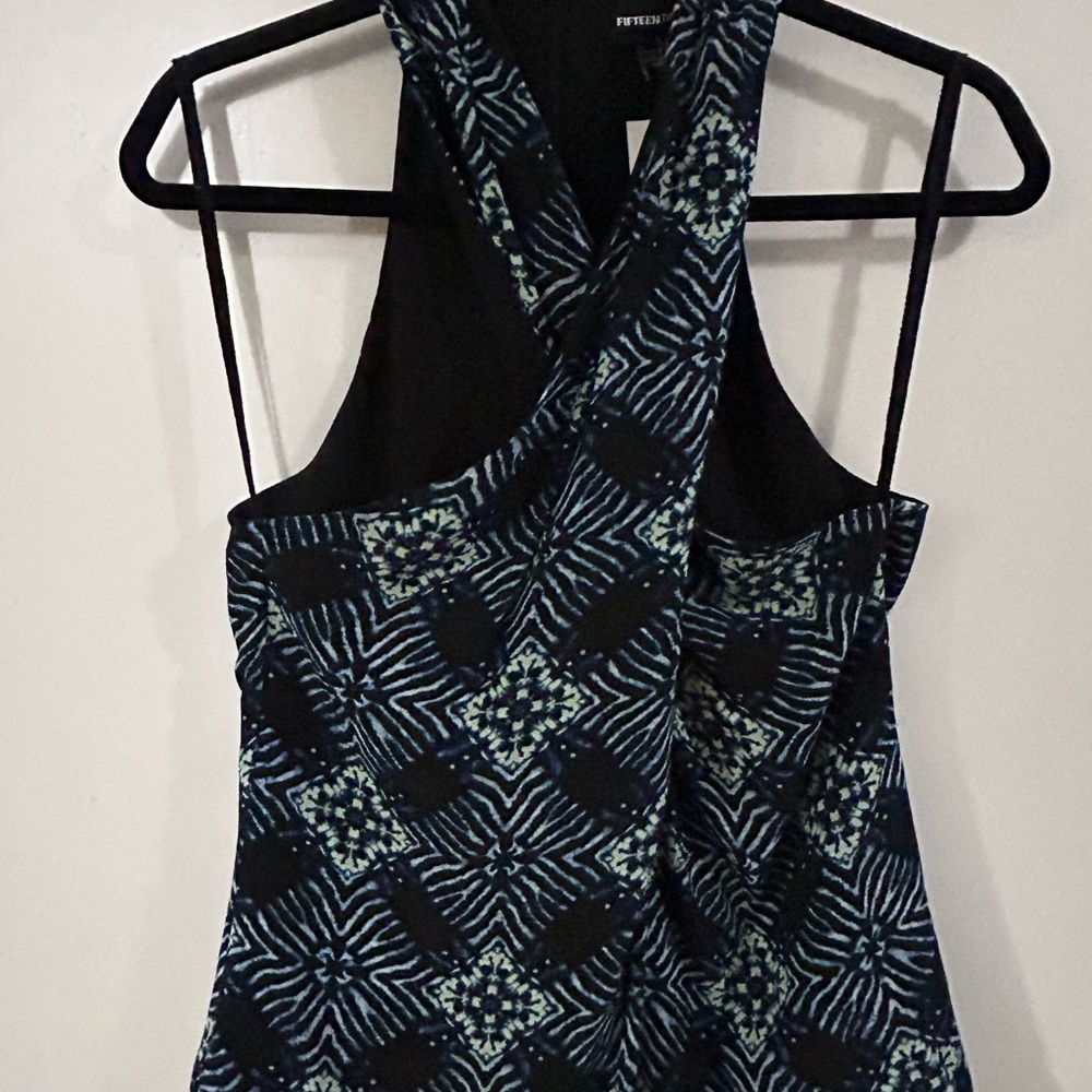 Fifteen Twenty Black Tank with Teal Geometric Print